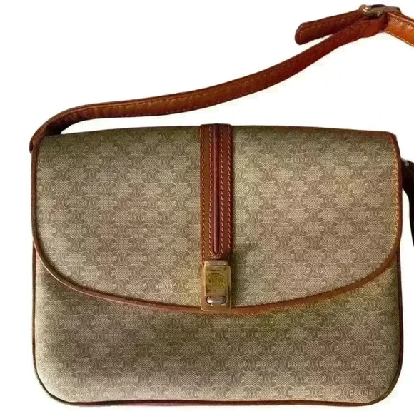 CELINE Macadam Blason Shoulder Cross Body Bag PVC Leather Beige - Picture 1 of 16